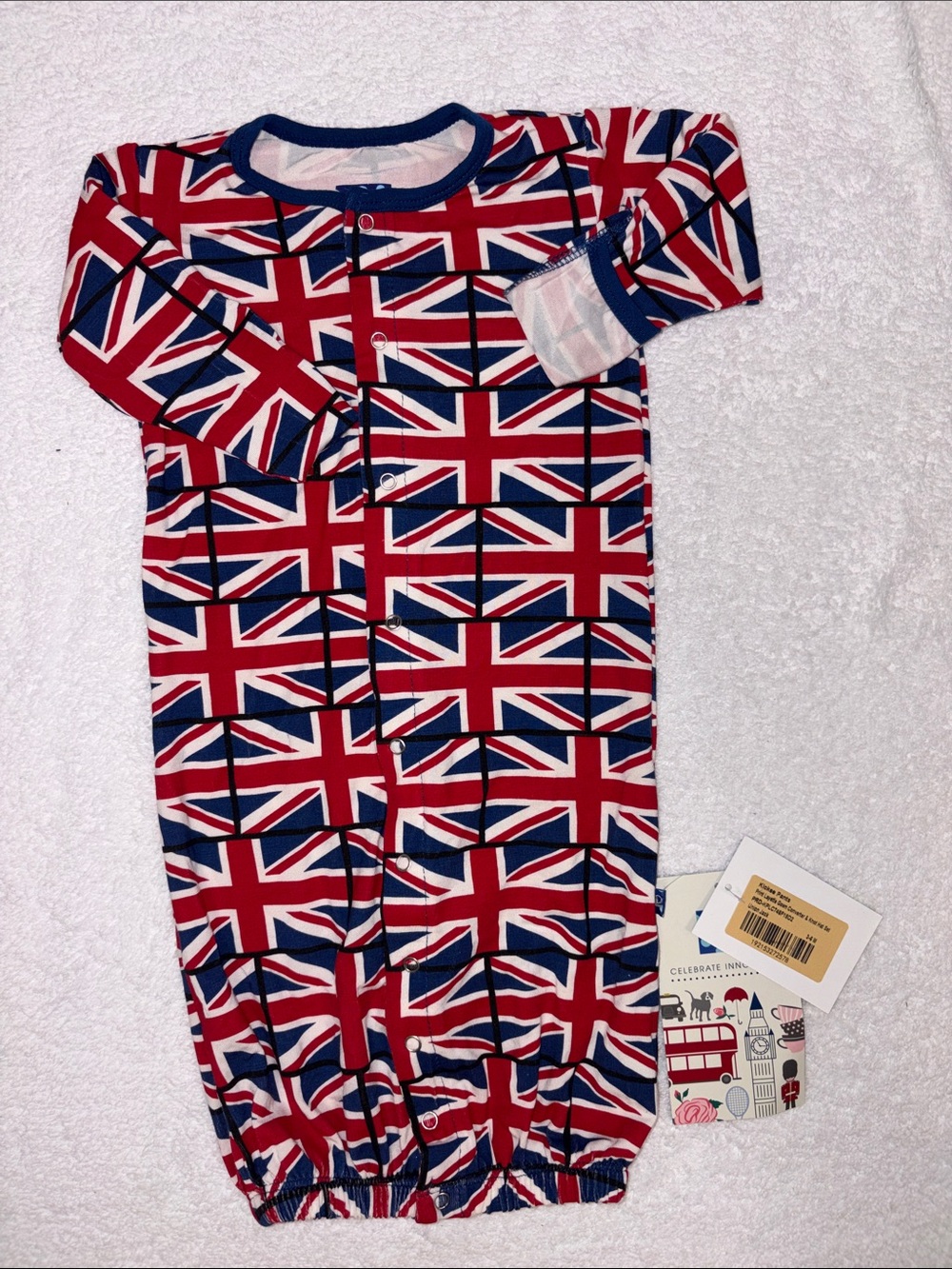 Kickee Pants Red & Blue Union Jack convertible Gown unisex 3/6m nwt